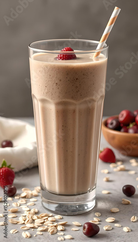 Wallpaper Mural Smoothie with oatmeal and strawberries in a tall glass. Torontodigital.ca