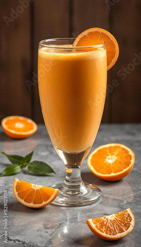 Wallpaper Mural Freshly squeezed orange juice in a tall glass decorated with orange slices. Torontodigital.ca