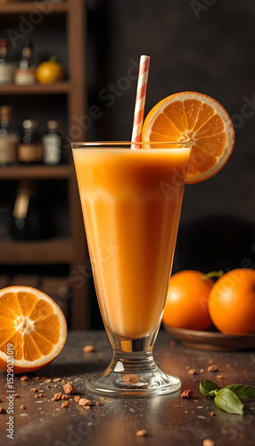 Wallpaper Mural Citrus fresh juice in a tall glass decorated with an orange slice. Torontodigital.ca