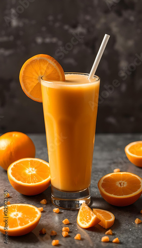 Wallpaper Mural A bright smoothie with orange flavor and fruit slices in a tall glass. Torontodigital.ca