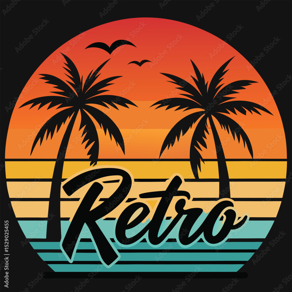 custom made wallpaper toronto digitalretro Tropical Sunset Beach Scene with Palm Trees and Silhouette Fisherman

