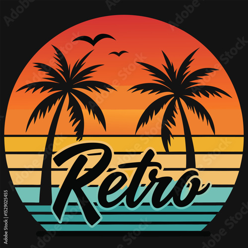 Wallpaper Mural retro Tropical Sunset Beach Scene with Palm Trees and Silhouette Fisherman

 Torontodigital.ca