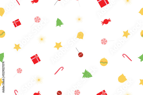 Christmas candy, gift, tree seamless pattern with white background, for background, backdrop, Christmas card, fabric, clothes, 