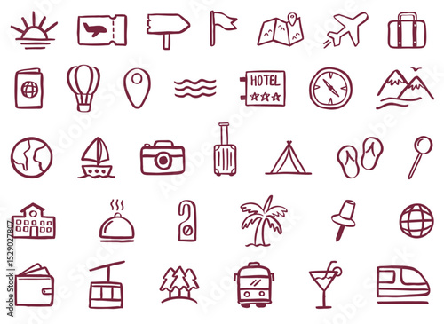 travel doodle icons illustration - hand drawn collection