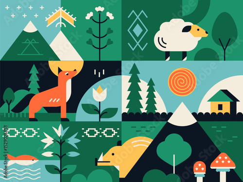 Flora and fauna - flat design style illustration