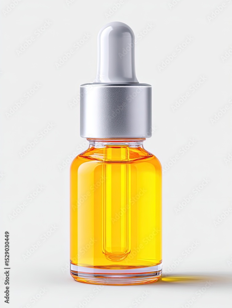 Amber Liquid in Glass Dropper Bottle on White Background Amber Liquid in Glass Dropper Bottle on White Background