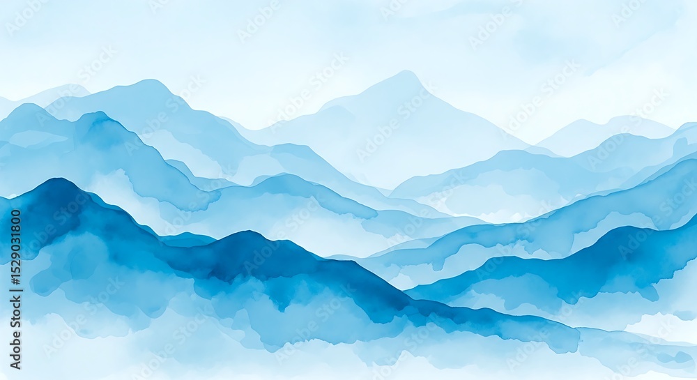 Obraz premium Serene Blue Mountain Watercolor: Abstract Landscape Art Print