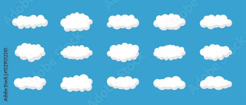 Cartoon clouds set in a flat design. White cloudy weather summer elements collection