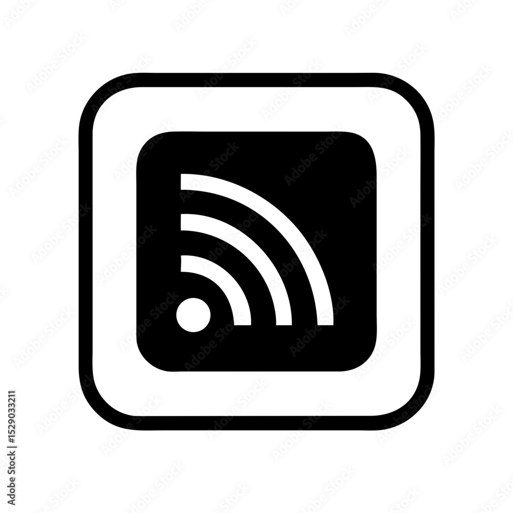 Square RSS icon with signal arcs, symbolizing content distribution, news syndication, and feed-based web updates.
Square RSS icon with signal arcs, symbolizing content distribution, news syndication, and feed-based web updates.