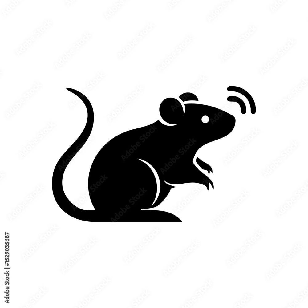 Vector icon of a rat emitting signal waves representing disease.
Vector icon of a rat emitting signal waves representing disease.