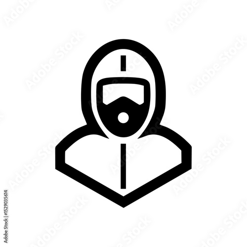 Minimalist icon of a person in a hazmat suit with a protective mask and hood. Vector symbol representing hazardous material safety equipment.



