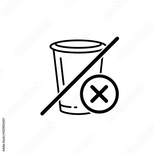 No disposable cup symbol with prohibition sign in line art style  