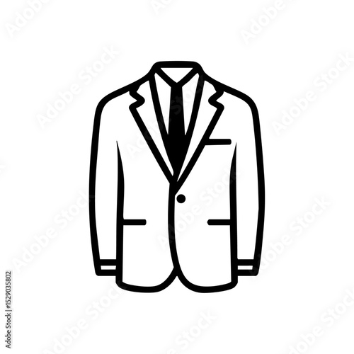 Elegant vector logo of a tailored men's jacket with classic lines. Minimal black icon of a suit representing formalwear or business.



