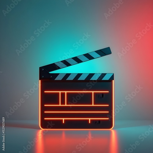 Neon clapperboard in cyan and red gradient