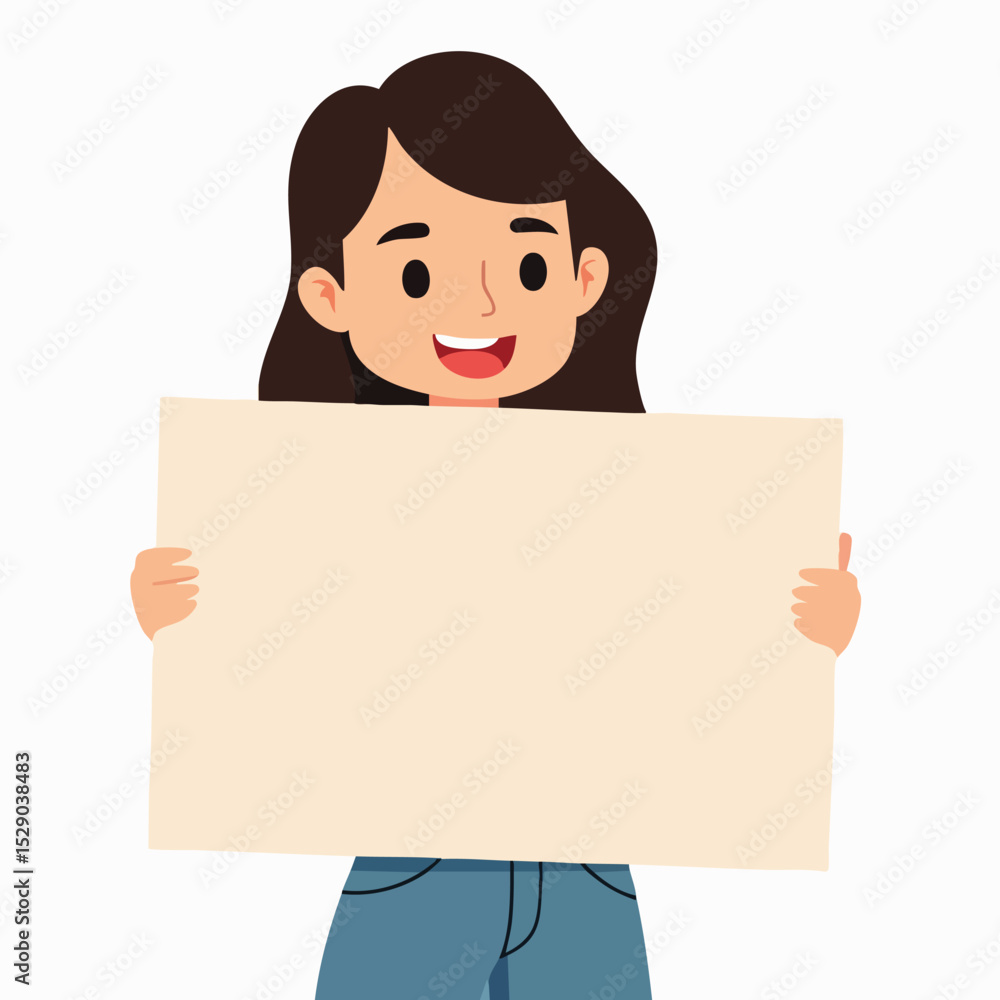 Female Character Holding Blank Sign - Women’s Day Mockup Concept Female Character Holding Blank Sign - Women’s Day Mockup Concept