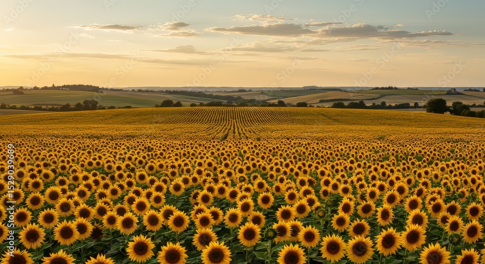 Fototapeta premium Sunflower Field at Sunset Landscape