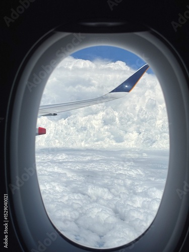 Photography View from Window of Singapore Airlines A350 with Wing and Clouds