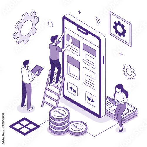 Mobile app development process abstract concept vector illustration set. React native mobile app, experience design, usability testing, user interface, software architecture abstract metaphor.