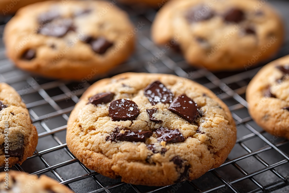 Close Up Of Home Made Chocolate Chip Cookies On A Rack, Comfort Food, Baked Good, Baking At Home, Sweet Indulgence Close Up Of Home Made Chocolate Chip Cookies On A Rack, Comfort Food, Baked Good, Baking At Home, Sweet Indulgence