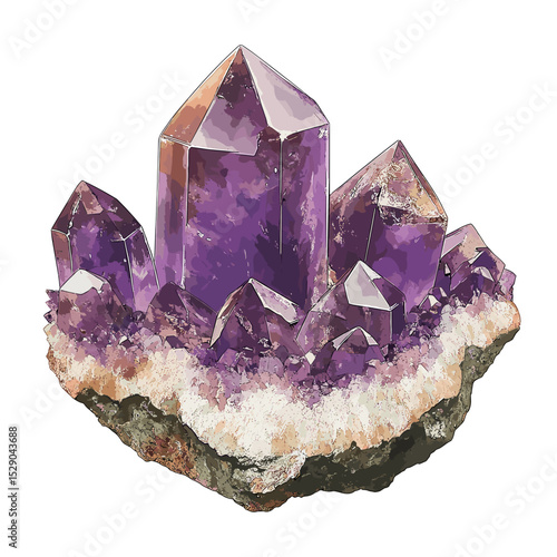 Amethyst violet quartz crystal vector isolated on a white background