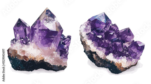Amethyst violet quartz crystal vector isolated on a white background