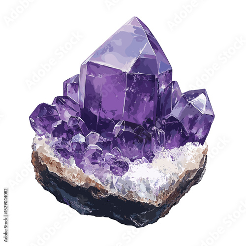 Amethyst violet quartz crystal vector isolated on a white background