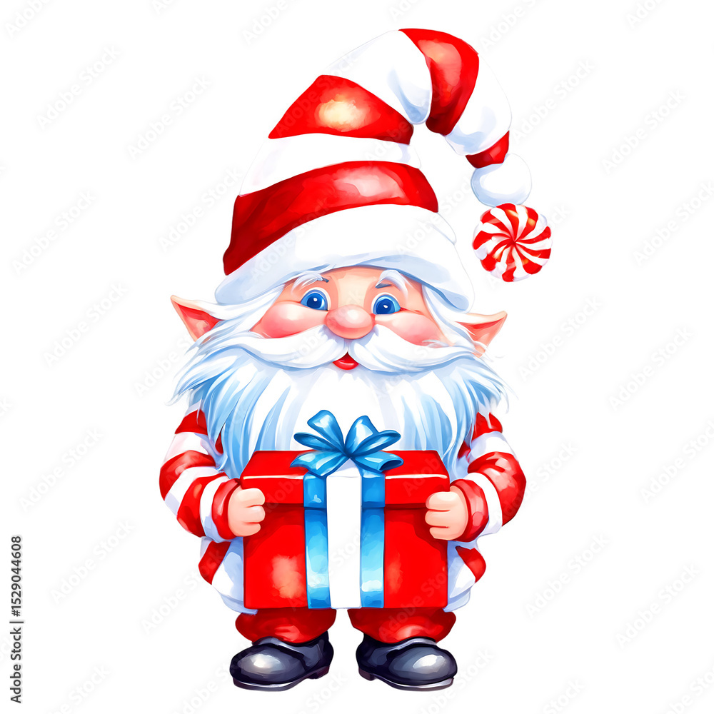 Fototapeta premium Adorable Christmas Elf Holding a Gift Festive Holiday Illustration