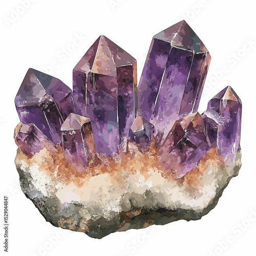 Amethyst violet quartz crystal vector isolated on a white background