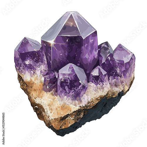 Amethyst violet quartz crystal vector isolated on a white background