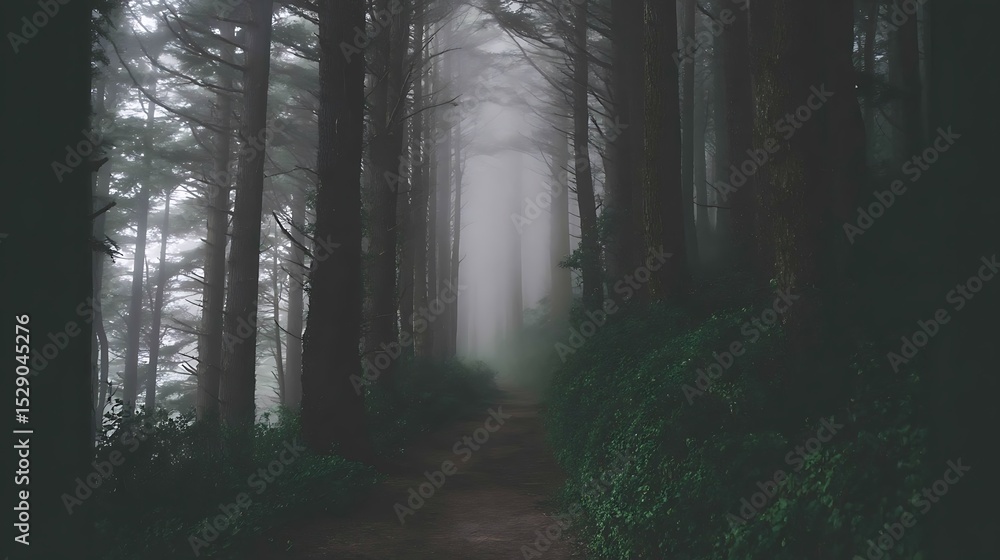 Fototapeta premium Ethereal path through a foggy forest