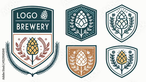 Set of Gothic Badge Vector Logos for Sustainable Craft Brewery  