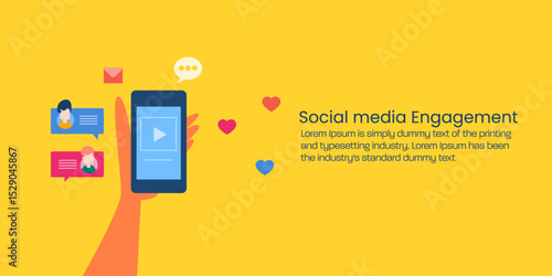 Hand holds smartphone displaying video content, surrounded by love reactions, user comments and chat message.