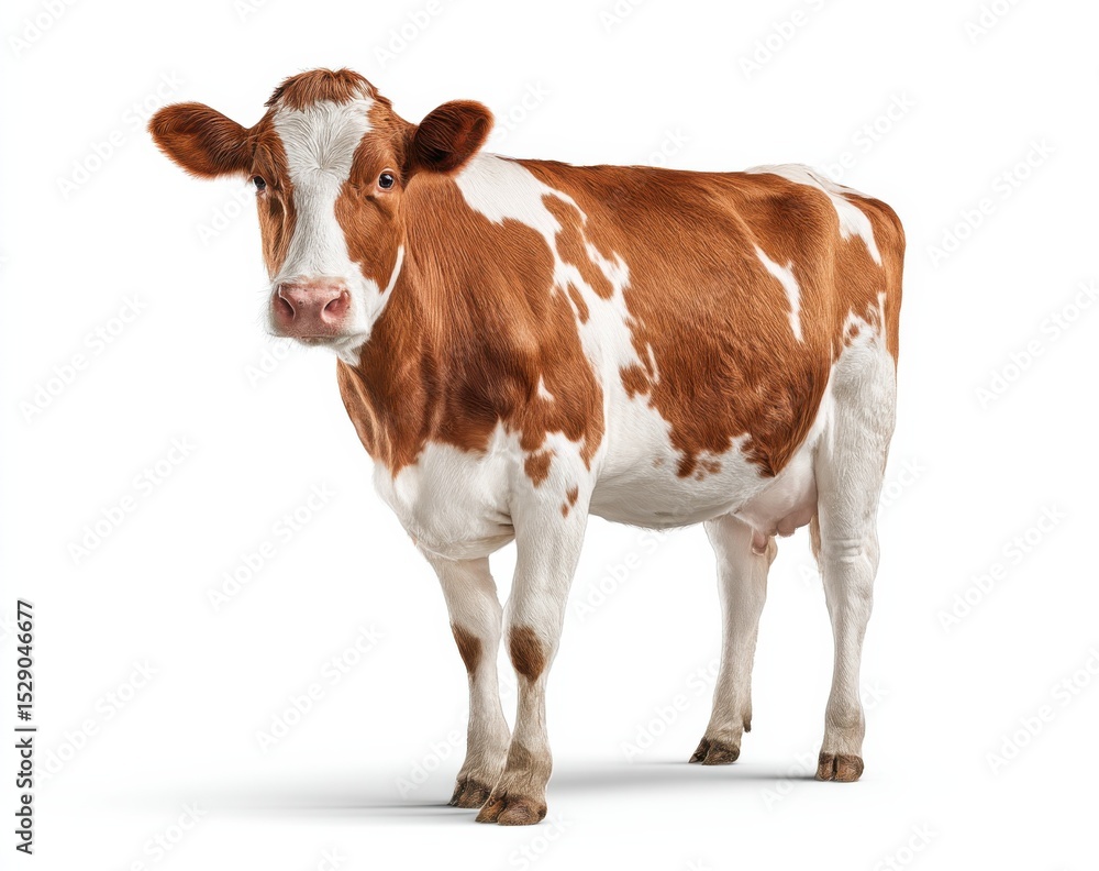 Brown and White Cow Standing on White Background, Symbolizing Agriculture and Dairy Farming, Ideal for Food Industry Marketing : Generative AI Brown and White Cow Standing on White Background, Symbolizing Agriculture and Dairy Farming, Ideal for Food Industry Marketing : Generative AI