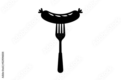 Sausage on fork grilled food vector illustration