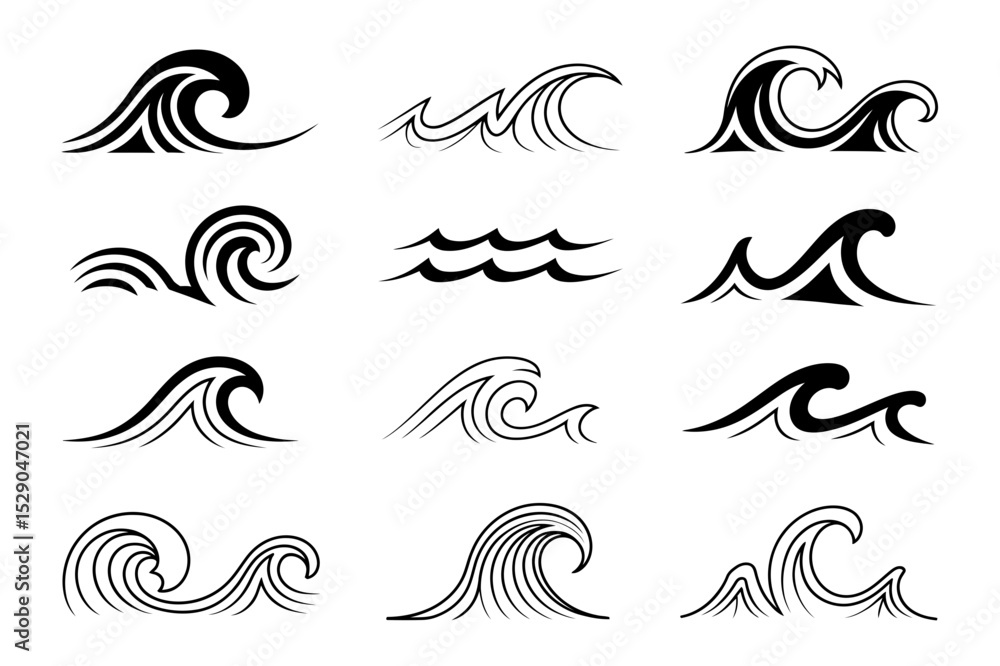 Fototapeta premium Ocean wave vector set sea water graphic collection
