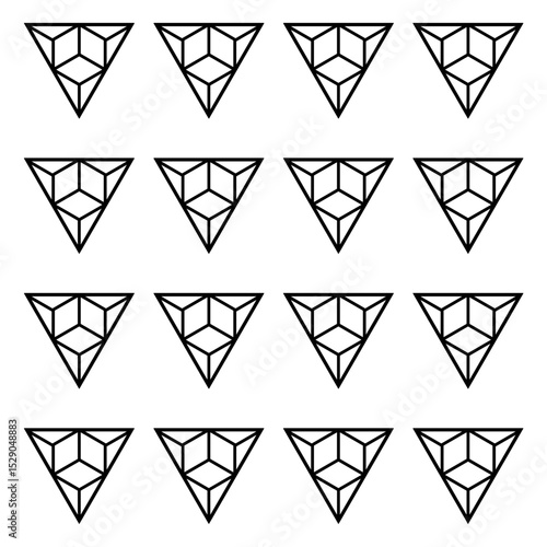An elegant and modern seamless pattern of geometric triangles containing cube shapes within. Perfect for backgrounds, web, packaging, branding or other design projects.