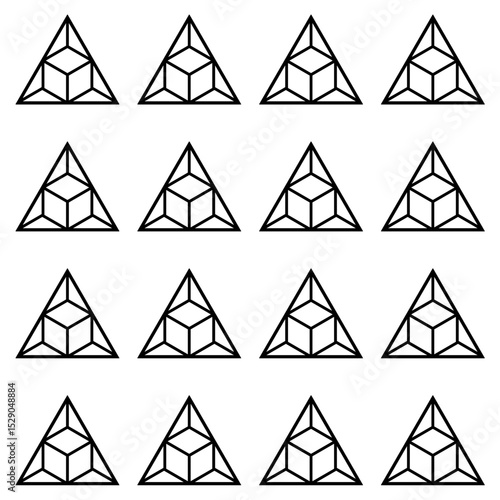 An elegant and modern seamless pattern of geometric triangles containing cube shapes within. Perfect for backgrounds, web, packaging, branding or other design projects.