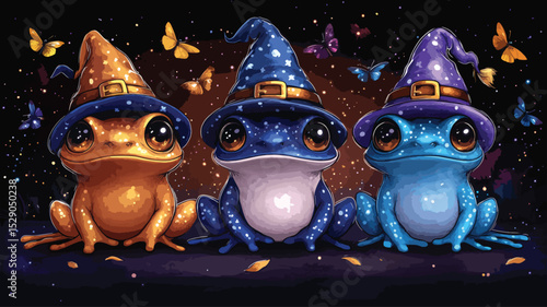 Enchanted Frogs in Magic-Themed Outfits.