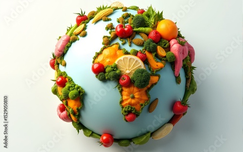 Globe made of fresh fruits, vegetables, and grains symbolizing healthy eating and global nutrition, perfect for World Food Day and sustainability themes. Generative AI. High quality