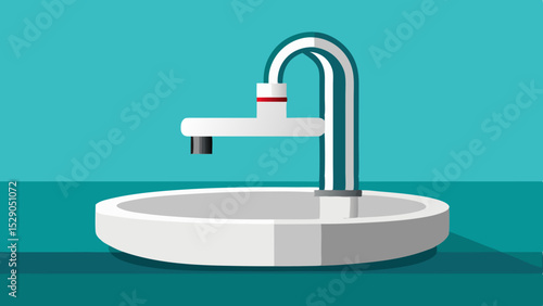 Modern Bathroom Sink Interior with Plants and Mirror – Vector Illustration