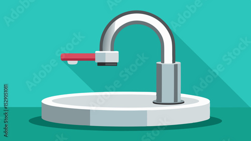 Modern Bathroom Sink Interior with Plants and Mirror – Vector Illustration
