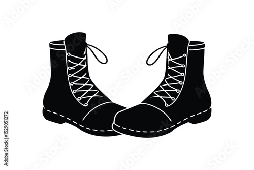 Silhouette art illustration of worn-out German beer festival boots with laces.eps