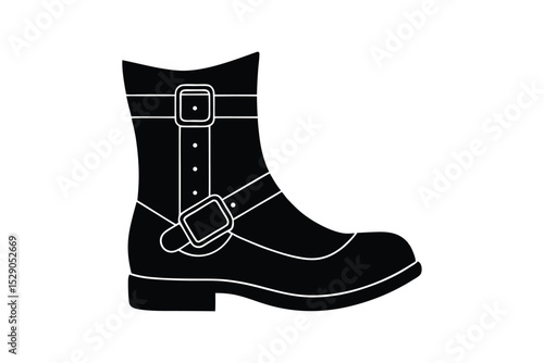 Silhouette art illustration of a single German boot with buckles.eps