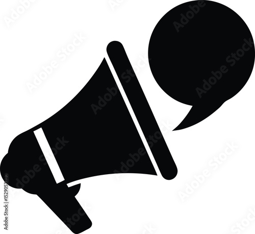 black silhouette of a megaphone and speech bubble