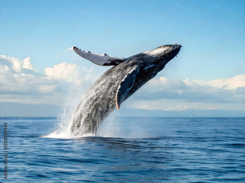 Fototapeta premium A whale breaching the surface of the ocean