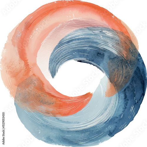 Abstract Watercolor Circle – Dynamic Enso-Inspired Brushstroke in Blue and Terracotta