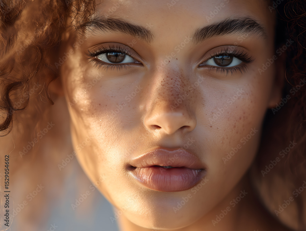 Soft Portrait of Young Woman in Golden Hour Light with Natural Makeup Soft Portrait of Young Woman in Golden Hour Light with Natural Makeup