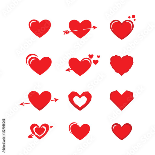 Set of Red Hand-Drawn Hearts in Various Styles – Romantic and Artistic Heart Icons Collection

