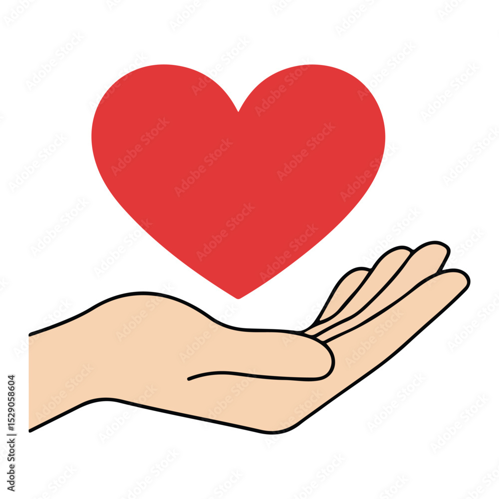 Hand Holding a Red Heart - Love, Care and Support Concept Illustration Hand Holding a Red Heart - Love, Care and Support Concept Illustration