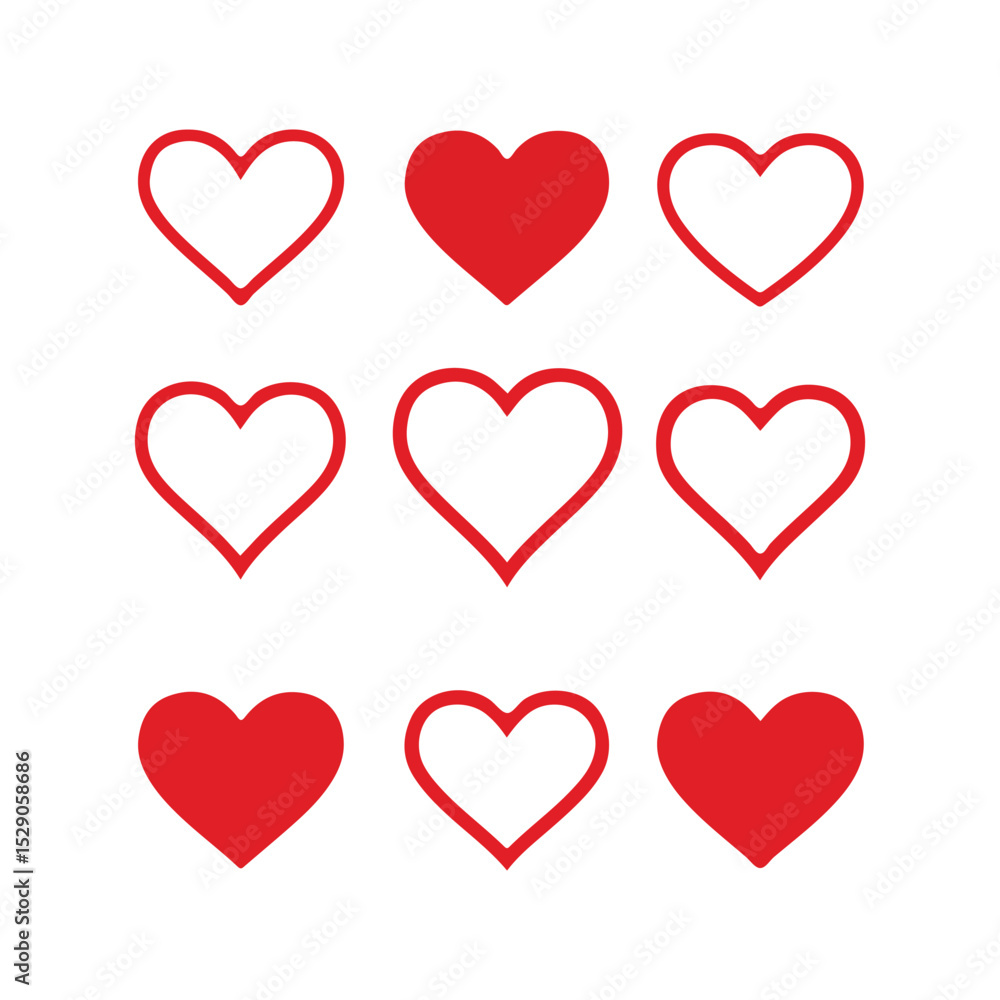 Set of Red Hand-Drawn Hearts in Various Styles – Romantic and Artistic Heart Icons Collection
Set of Red Hand-Drawn Hearts in Various Styles – Romantic and Artistic Heart Icons Collection